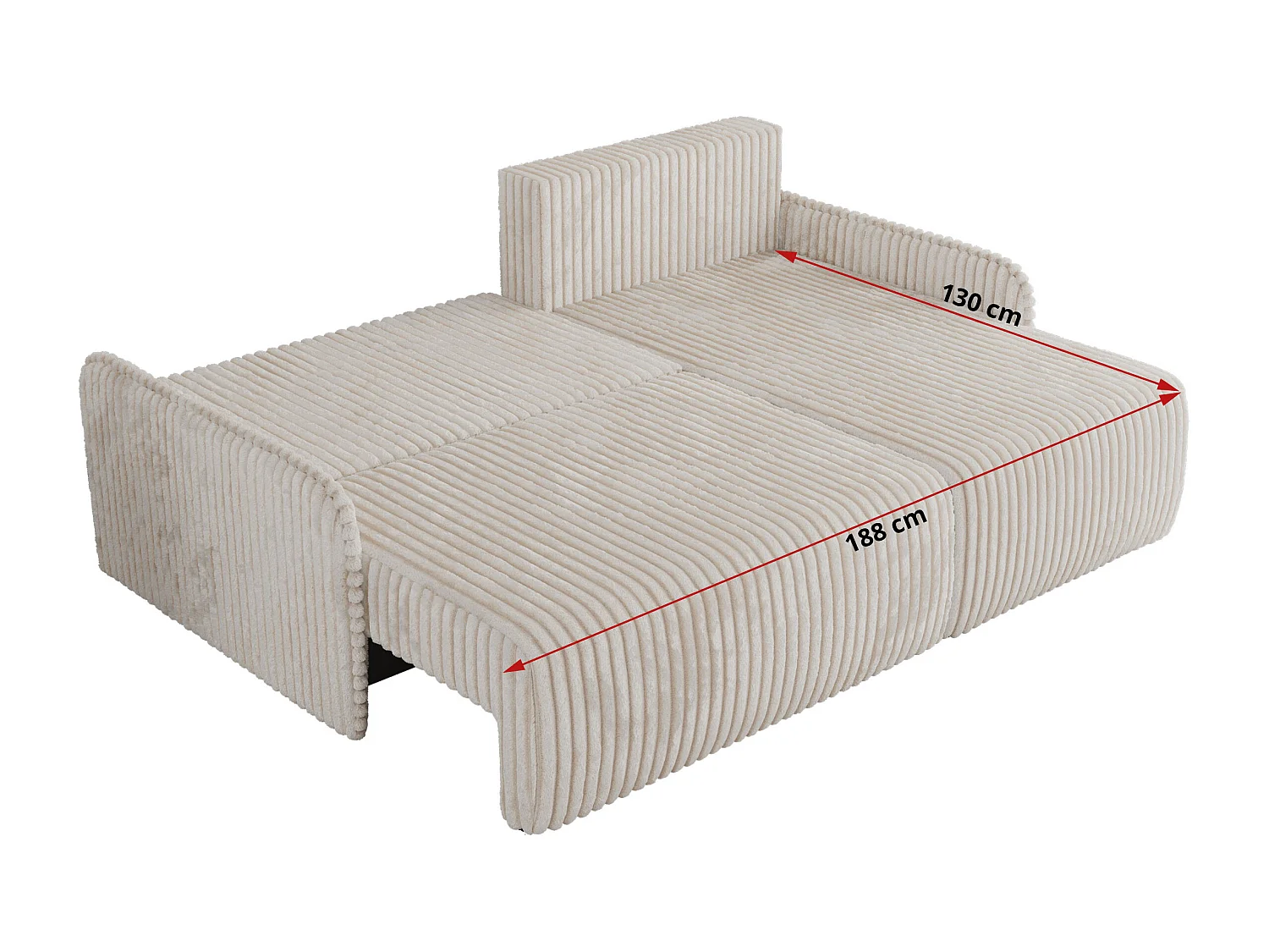 Ecksofa ARPA - L-form Schlaffsofa, Bettkasten und lose Kissen, Armlehnen - Creme Cord - Ecke Links