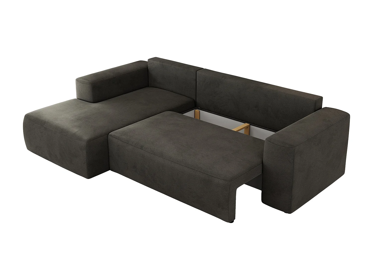 Ecksofa TRENTINO - mit Schlaffunktion und Bettkasten, L-form Couch, lose Kissen und Armlehnen - Dunkelgrau Velvet - Ecke Links