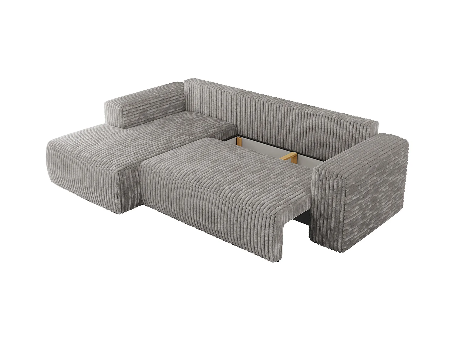 Ecksofa TRENTINO - mit Schlaffunktion und Bettkasten, L-form Couch, lose Kissen und Armlehnen - Hellgrau Cord - Ecke Links
