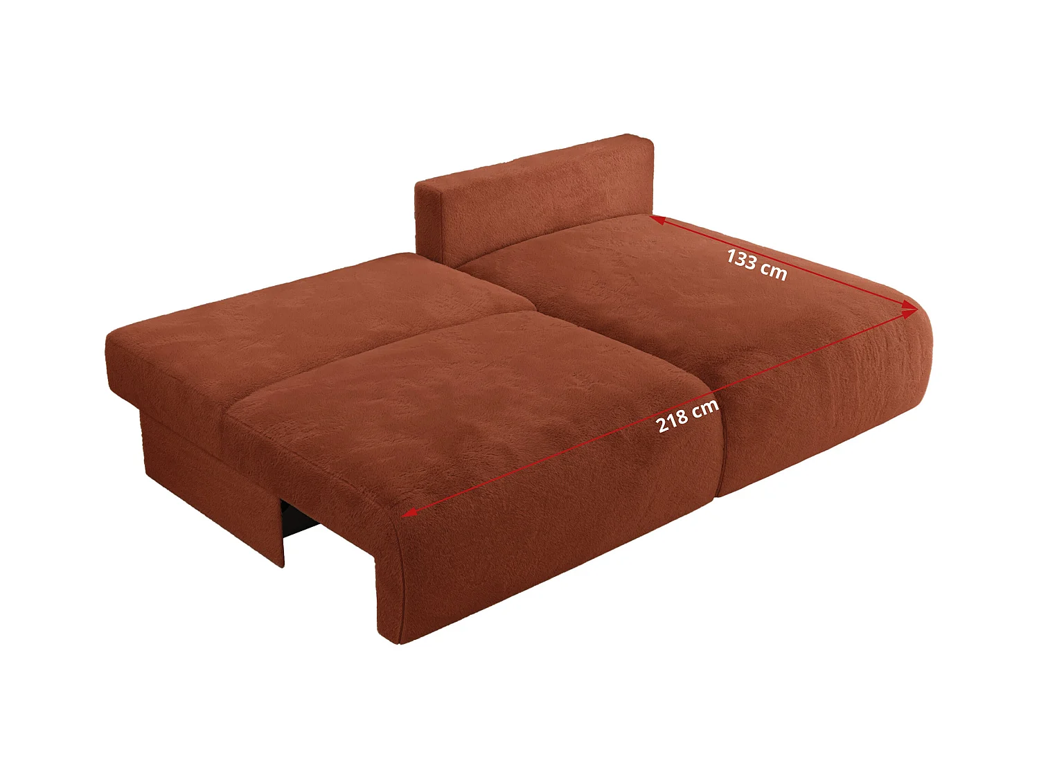 Ecksofa VIVO - L-form Couch mit Schlaffunktion und Bettkasten, Wellenfeder - Orange Plüsch - Ecke Links