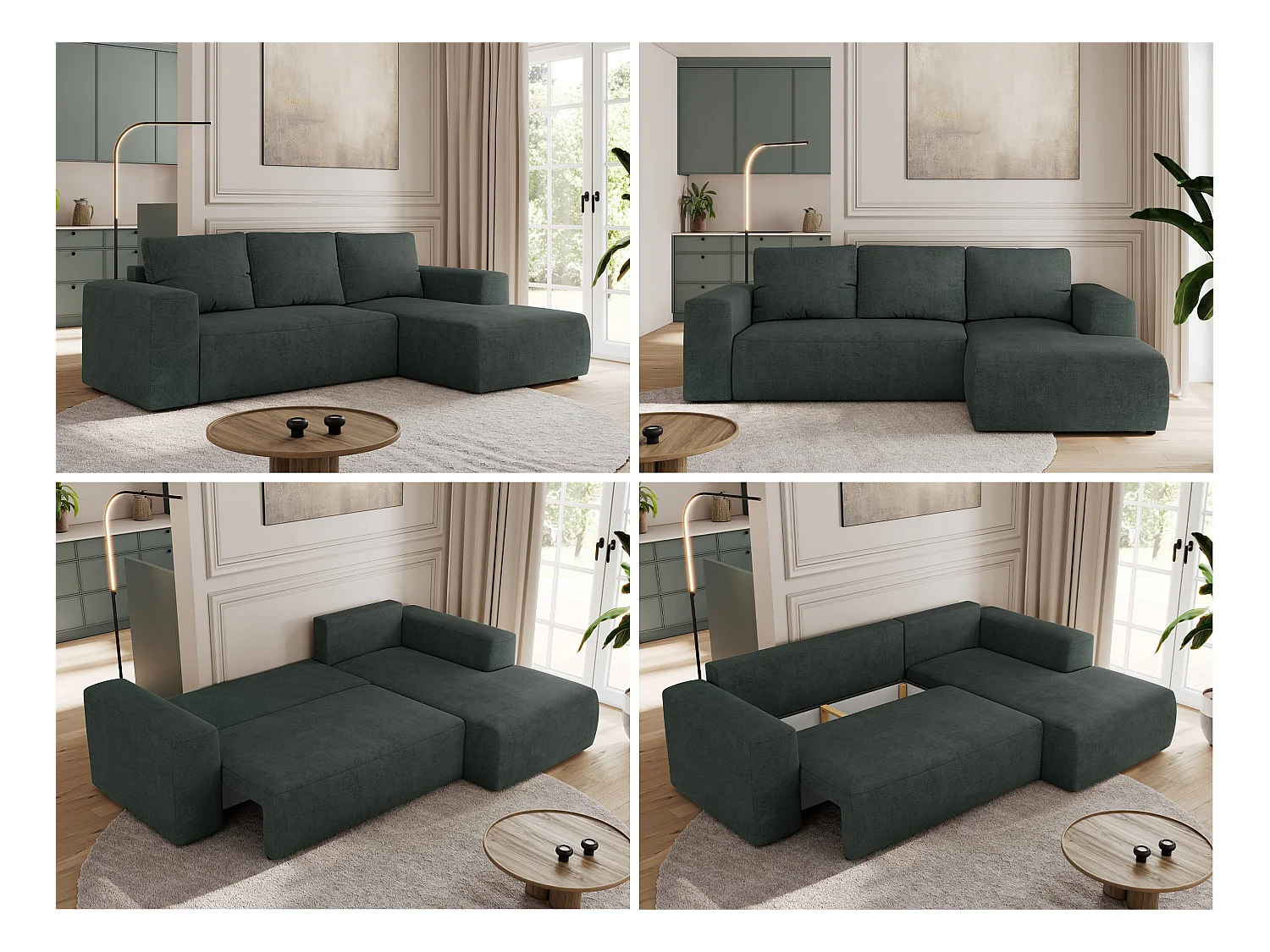 Ecksofa TRENTINO - mit Schlaffunktion und Bettkasten, L-form Couch, lose Kissen und Armlehnen - Dunkelgrau Stukture - Ecke Rechts