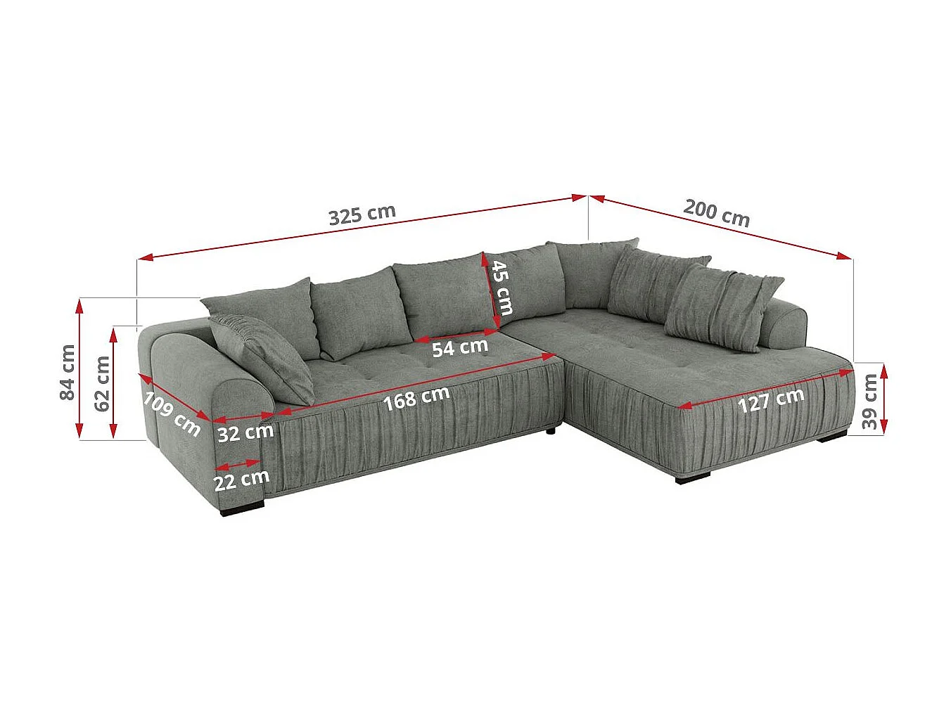 Ecksofa ORTA - Schlaffunktion und Bettkasten, lose Kissen, gesteppter Sitz, L-förmige Ecke - Grau Stukture - Ecke Links