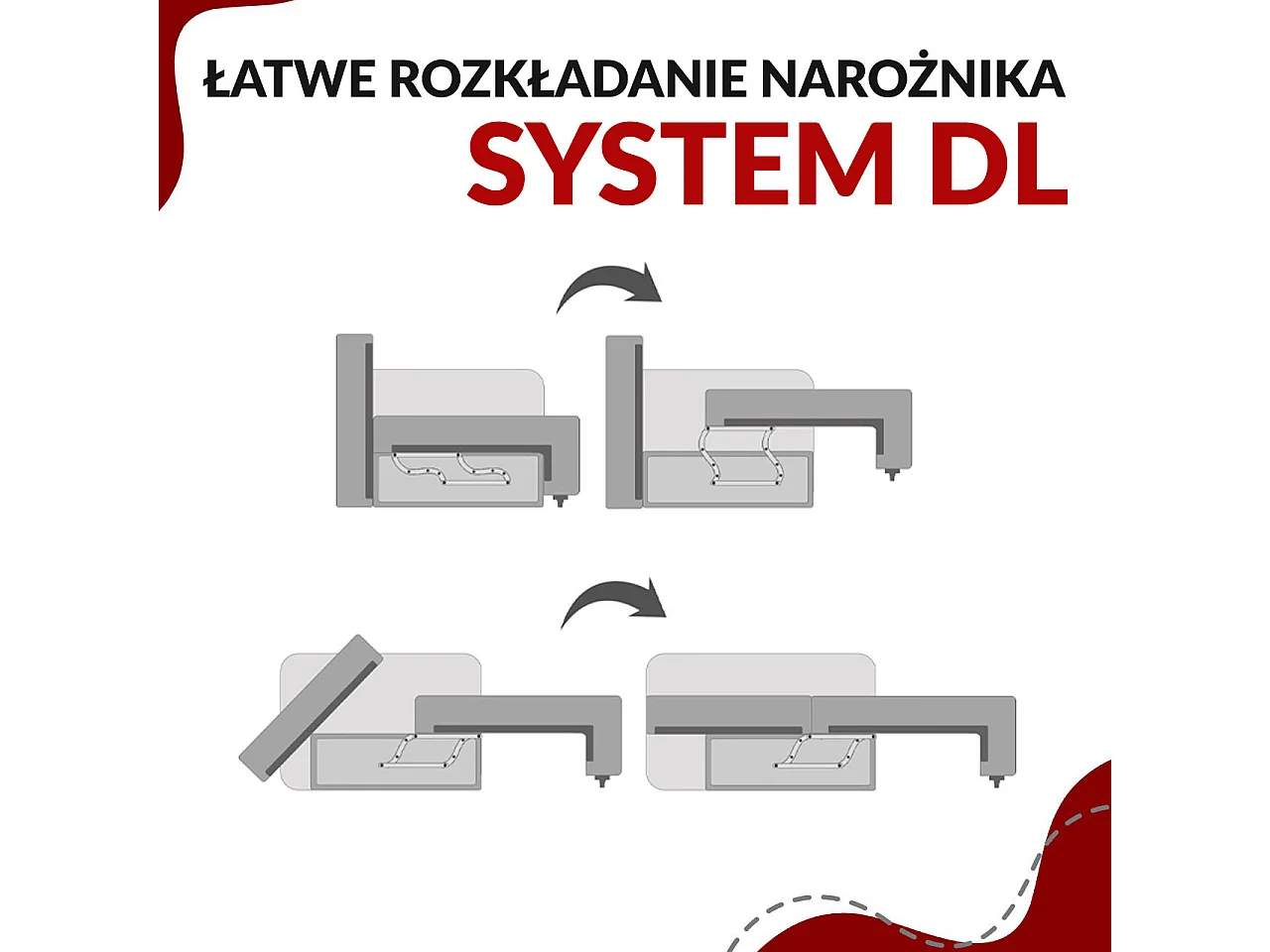 Ecksofa ORTA - Schlaffunktion und Bettkasten, lose Kissen, gesteppter Sitz, L-förmige Ecke - Grau Stukture - Ecke Links