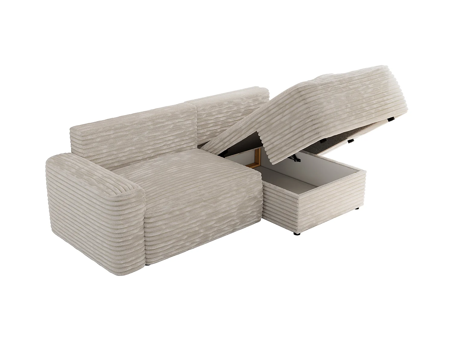 Ecksofa BELLUNO - Schlafsofa mit Bettkasten, Armlehnen, Couch L-form mit Schlaffunktion - Beige Cord - Ecke Rechts