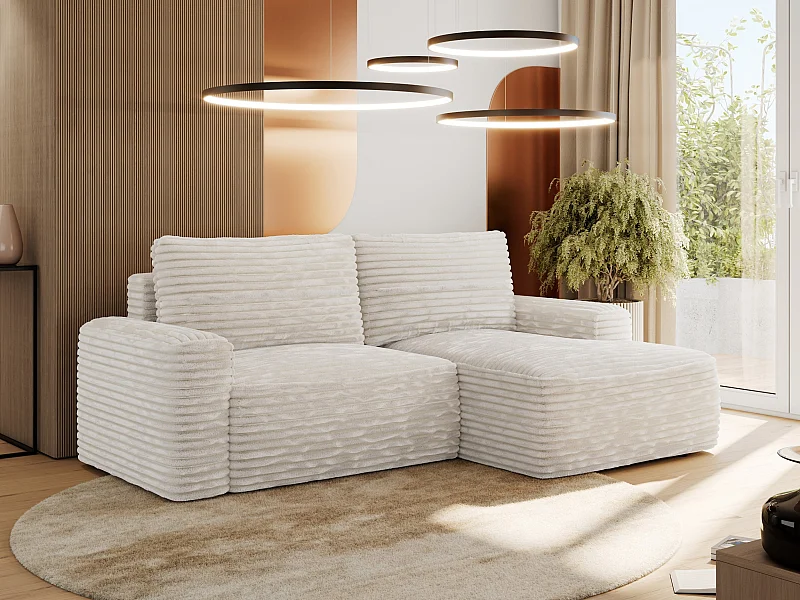 Ecksofa BELLUNO - Schlafsofa mit Bettkasten, Armlehnen, Couch L-form mit Schlaffunktion - Beige Cord - Ecke Rechts