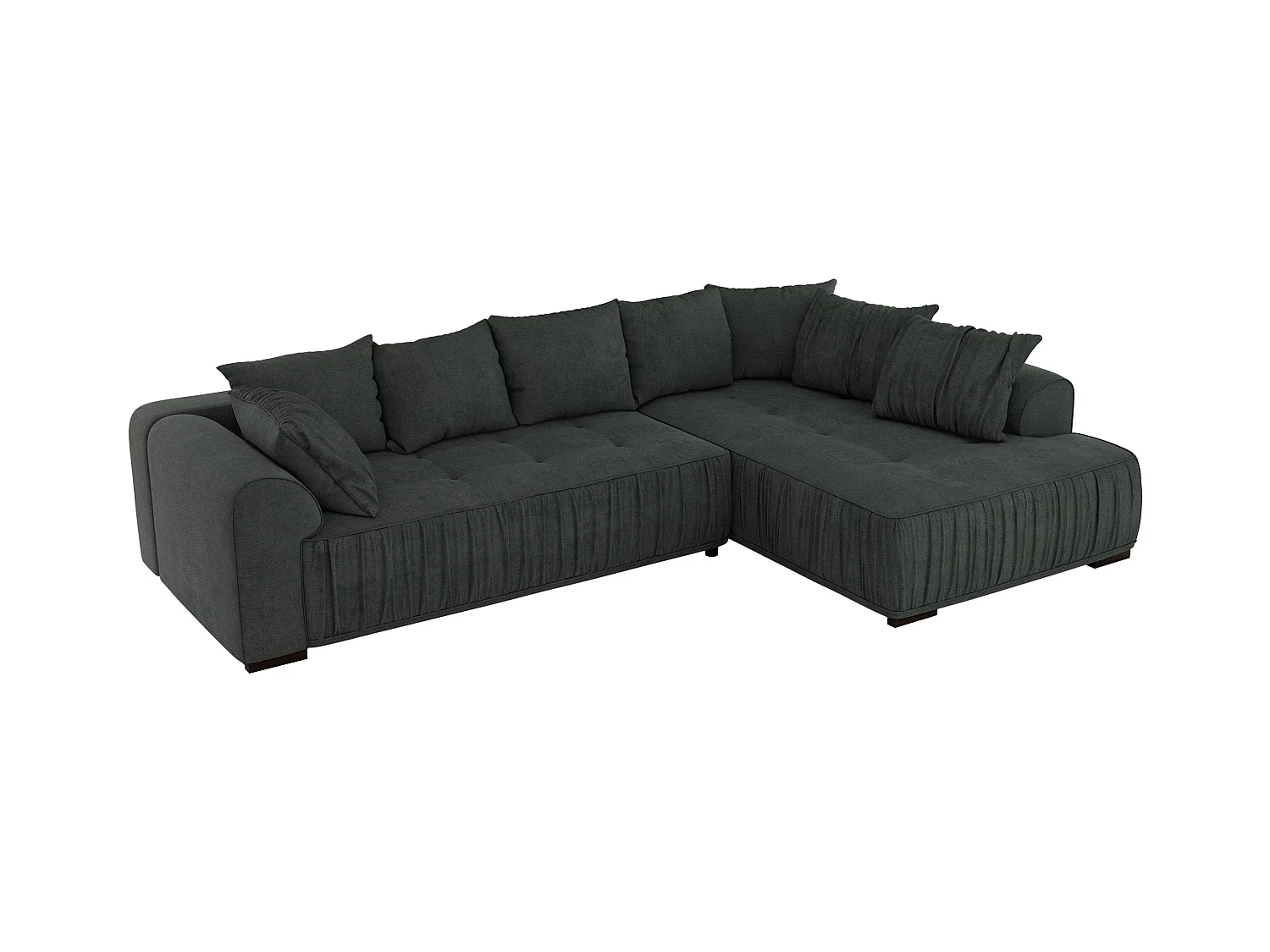 Ecksofa ORTA - Schlaffunktion und Bettkasten, lose Kissen, gesteppter Sitz, L-förmige Ecke - Dunkelgrau Stukture - Ecke Rechts
