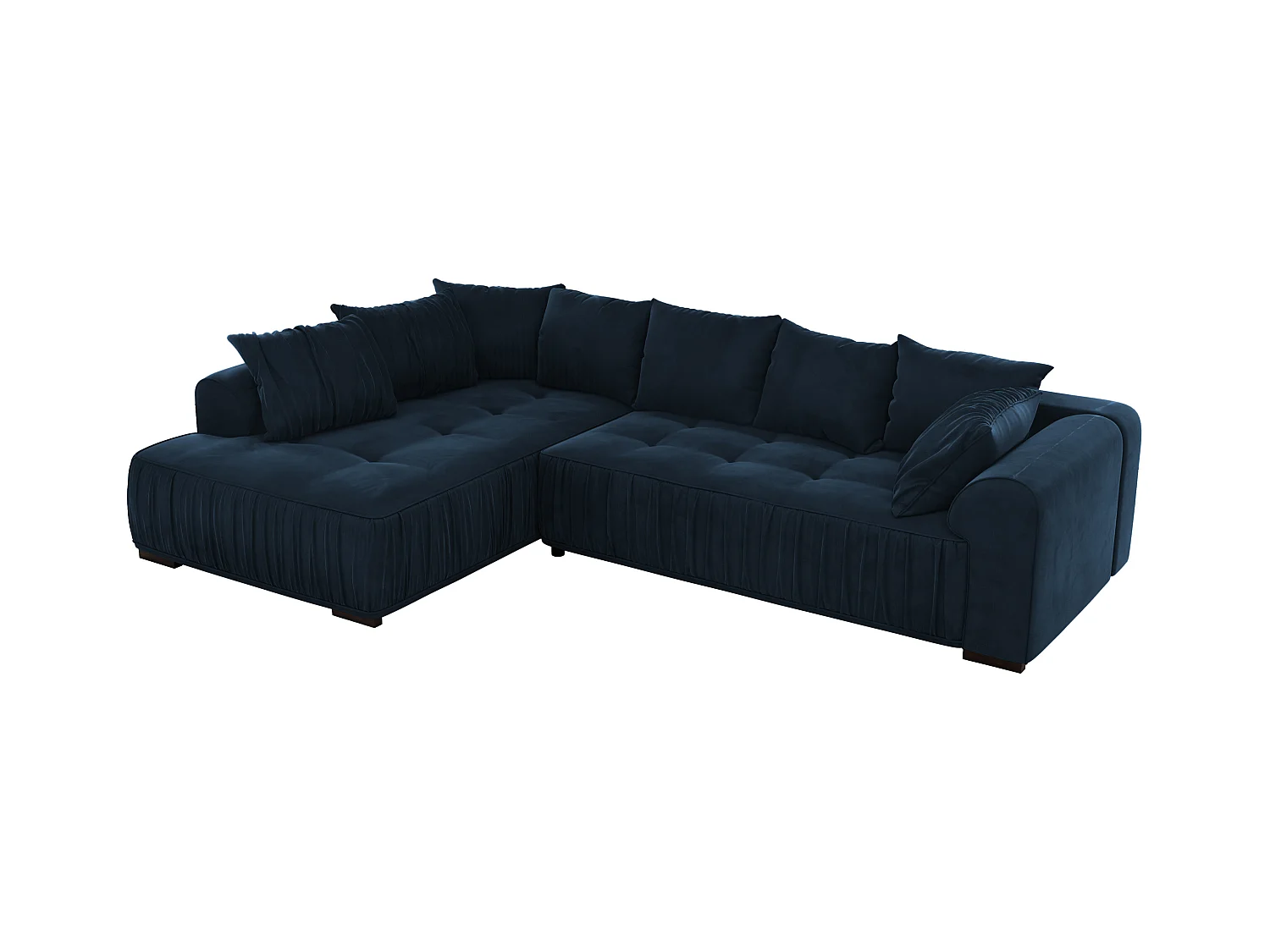 Ecksofa ORTA - Schlaffunktion und Bettkasten, lose Kissen, gesteppter Sitz, L-förmige Ecke - Dunkelblau Velvet - Ecke Links