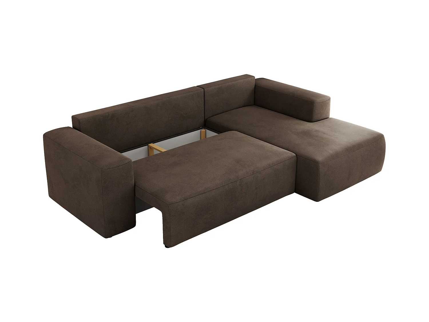 Ecksofa TRENTINO - mit Schlaffunktion und Bettkasten, L-form Couch, lose Kissen und Armlehnen - Braun Velvet - Ecke Rechts