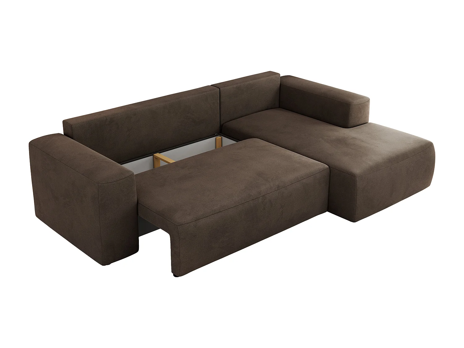 Ecksofa TRENTINO - mit Schlaffunktion und Bettkasten, L-form Couch, lose Kissen und Armlehnen - Braun Velvet - Ecke Rechts