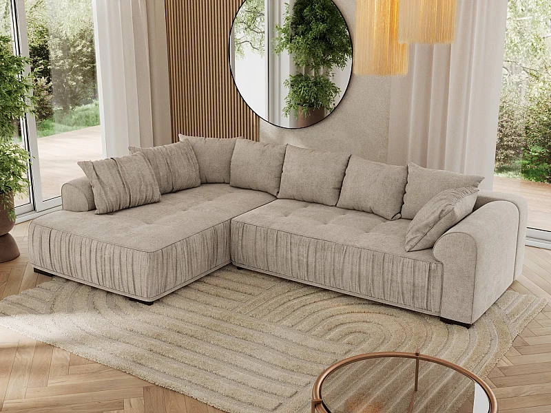 Ecksofa ORTA - Schlaffunktion und Bettkasten, lose Kissen, gesteppter Sitz, L-förmige Ecke - Beige Stukture - Ecke Links