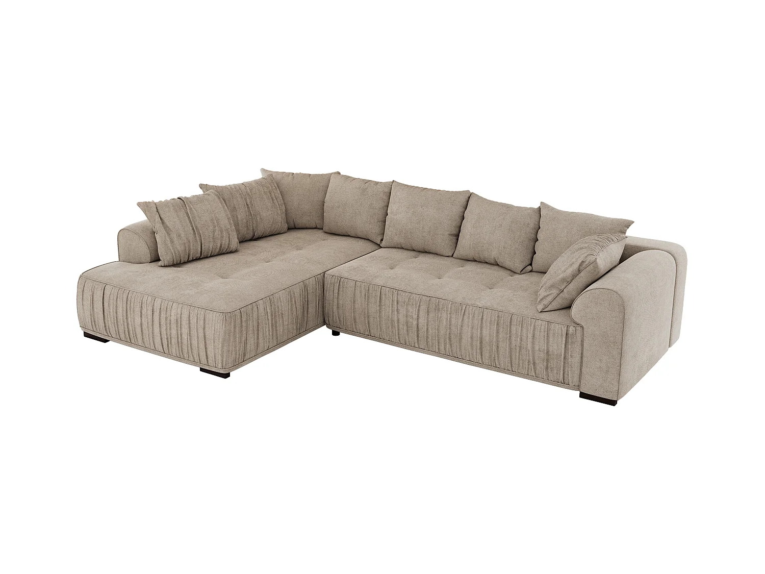 Ecksofa ORTA - Schlaffunktion und Bettkasten, lose Kissen, gesteppter Sitz, L-förmige Ecke - Beige Stukture - Ecke Links