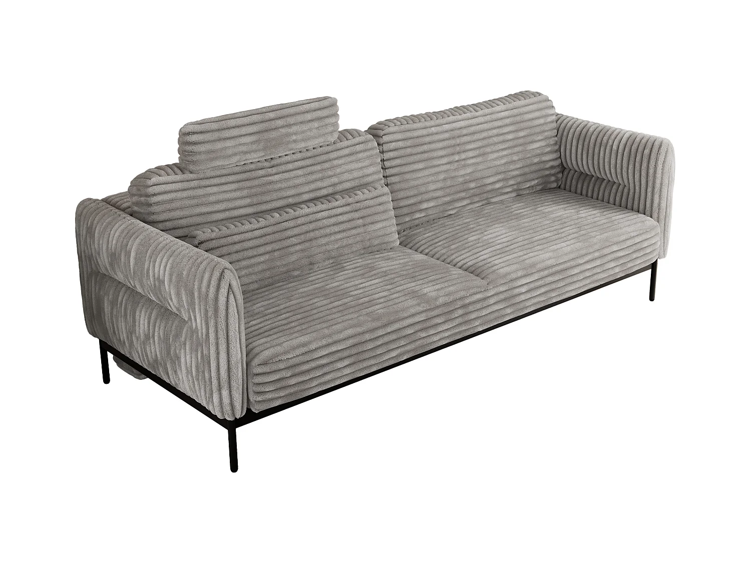 Sofa SALENTO - 3-Sitzer mit Metallbeine, mobile Kopfstütze, Schlafsofa mit lose Kissen - Hellgrau Cord