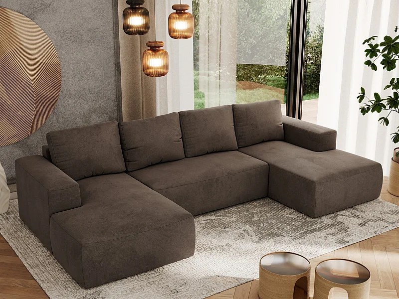 Ecksofa TRENTINO U - mit Schlaffunktion und Bettkasten, U-förmiges Wohnlandschaft, Armlehnen - Braun Velvet