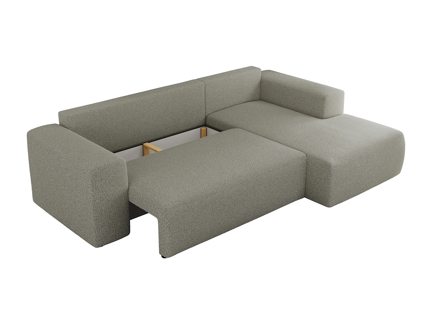 Ecksofa TRENTINO - mit Schlaffunktion und Bettkasten, L-form Couch, lose Kissen und Armlehnen - Hellgrau Boucle - Ecke Rechts