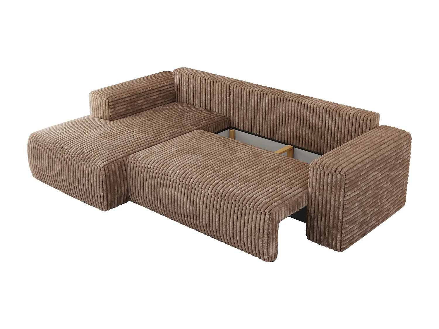 Ecksofa TRENTINO - mit Schlaffunktion und Bettkasten, L-form Couch, lose Kissen und Armlehnen - Braun Cord - Ecke Links