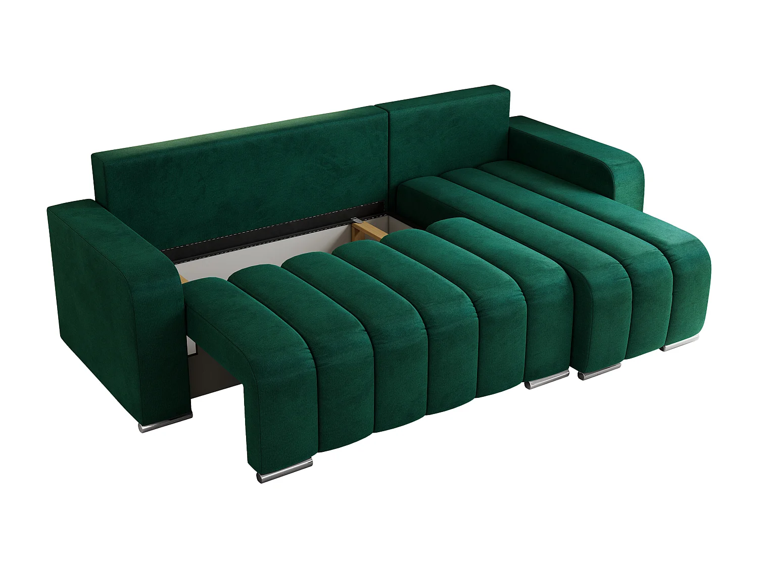 Ecksofa KIRASSO - universelles mit Schlaffunktion und Bettkasten, lose Kissen, Armlehnen - Dunkelgrün Velvet