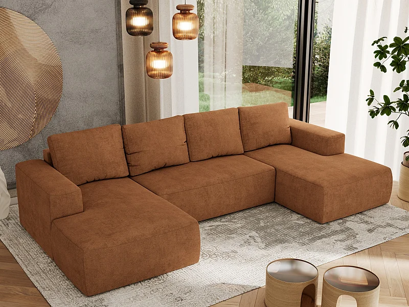 Ecksofa TRENTINO U - mit Schlaffunktion und Bettkasten, U-förmiges Wohnlandschaft, Armlehnen - Orange Strukture