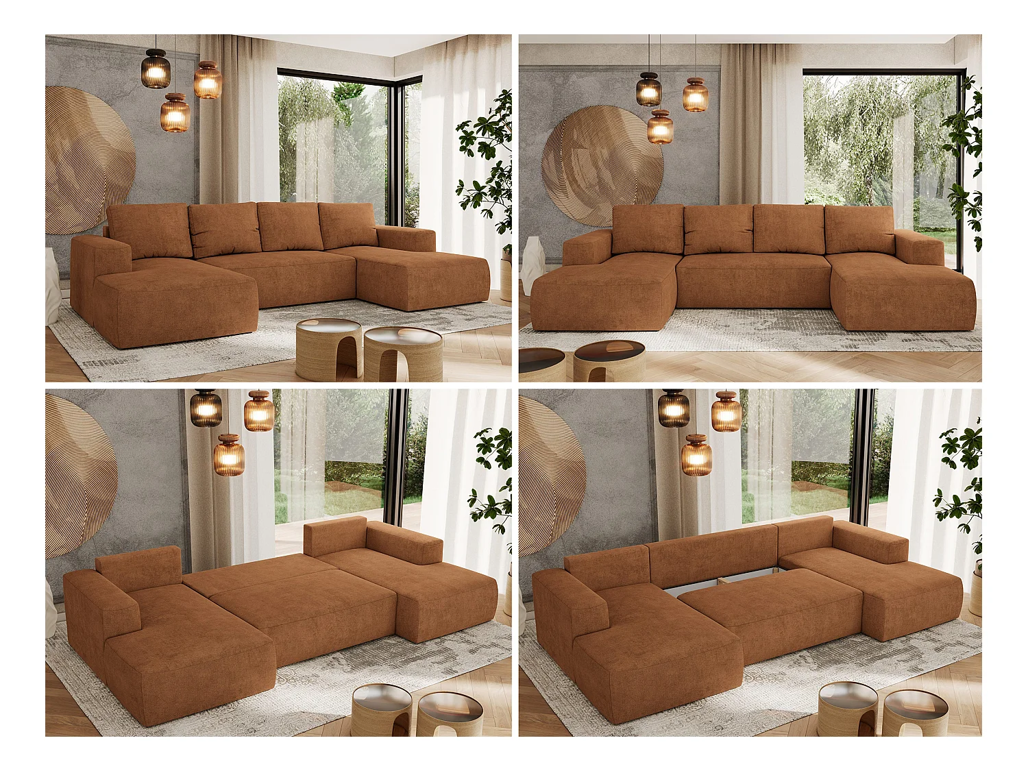 Ecksofa TRENTINO U - mit Schlaffunktion und Bettkasten, U-förmiges Wohnlandschaft, Armlehnen - Orange Strukture