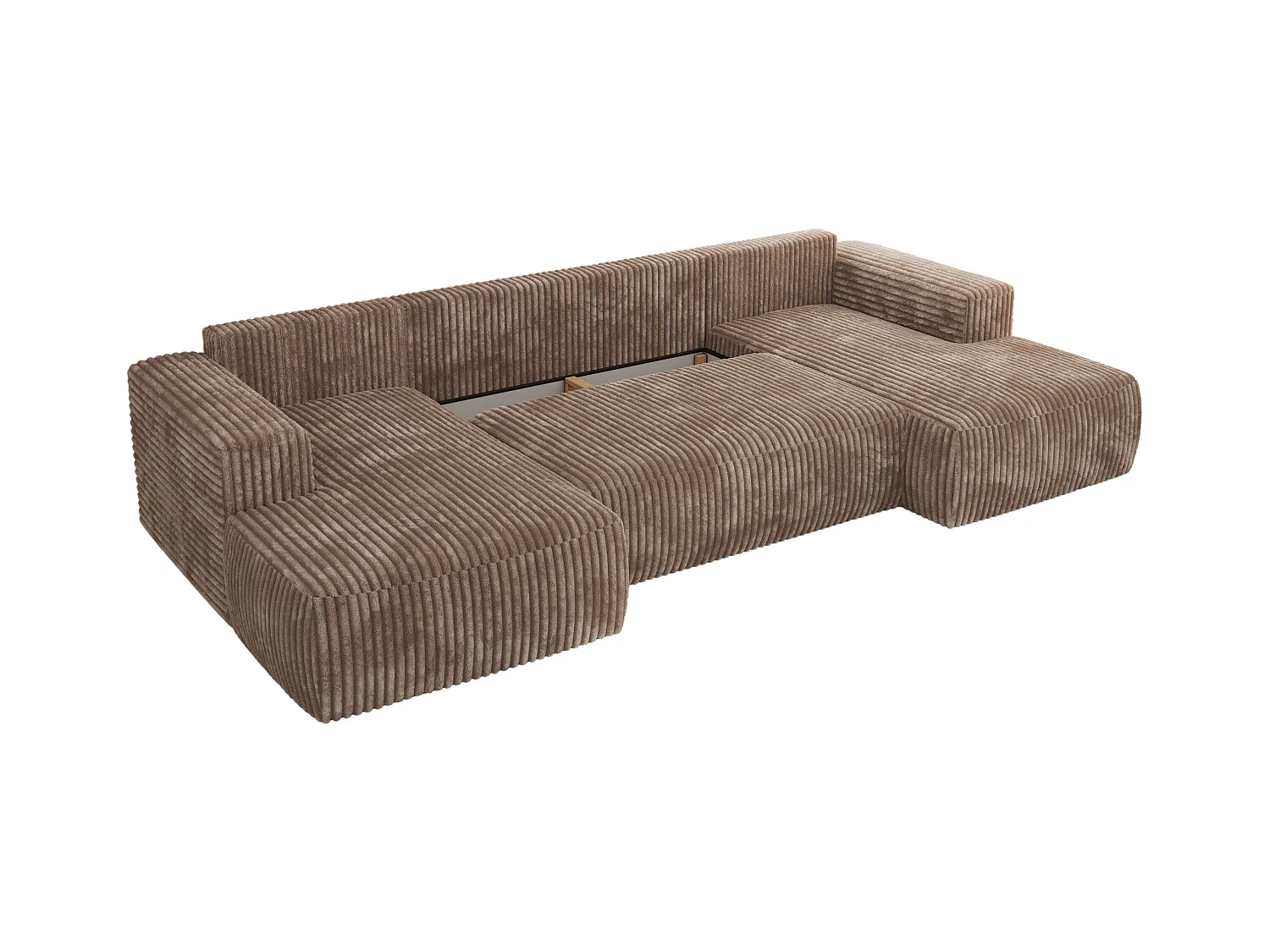 Ecksofa TRENTINO U - mit Schlaffunktion und Bettkasten, U-förmiges Wohnlandschaft, Armlehnen - Braun Cord