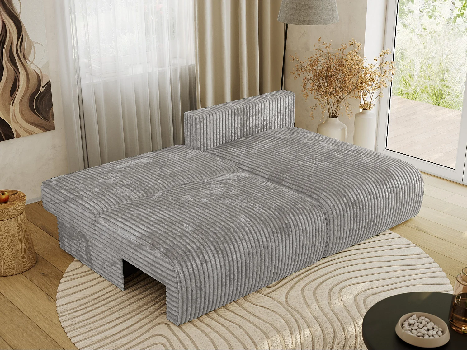 Ecksofa VIVO - L-form Couch mit Schlaffunktion und Bettkasten, Wellenfeder - Grau Cord - Ecke Rechts