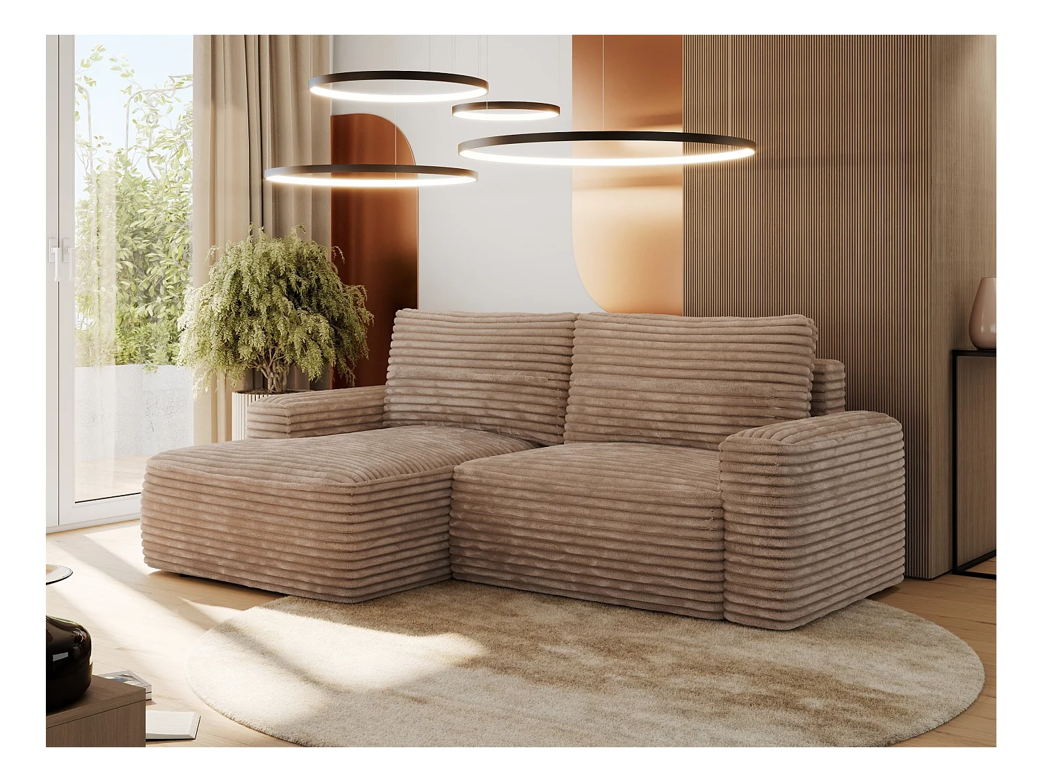 Ecksofa BELLUNO - Schlafsofa mit Bettkasten, Armlehnen, Couch L-form mit Schlaffunktion - Braun Cord - Ecke Links