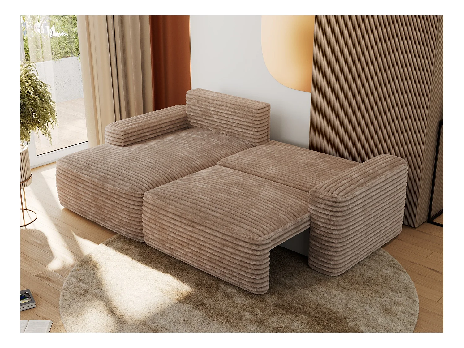 Ecksofa BELLUNO - Schlafsofa mit Bettkasten, Armlehnen, Couch L-form mit Schlaffunktion - Braun Cord - Ecke Links