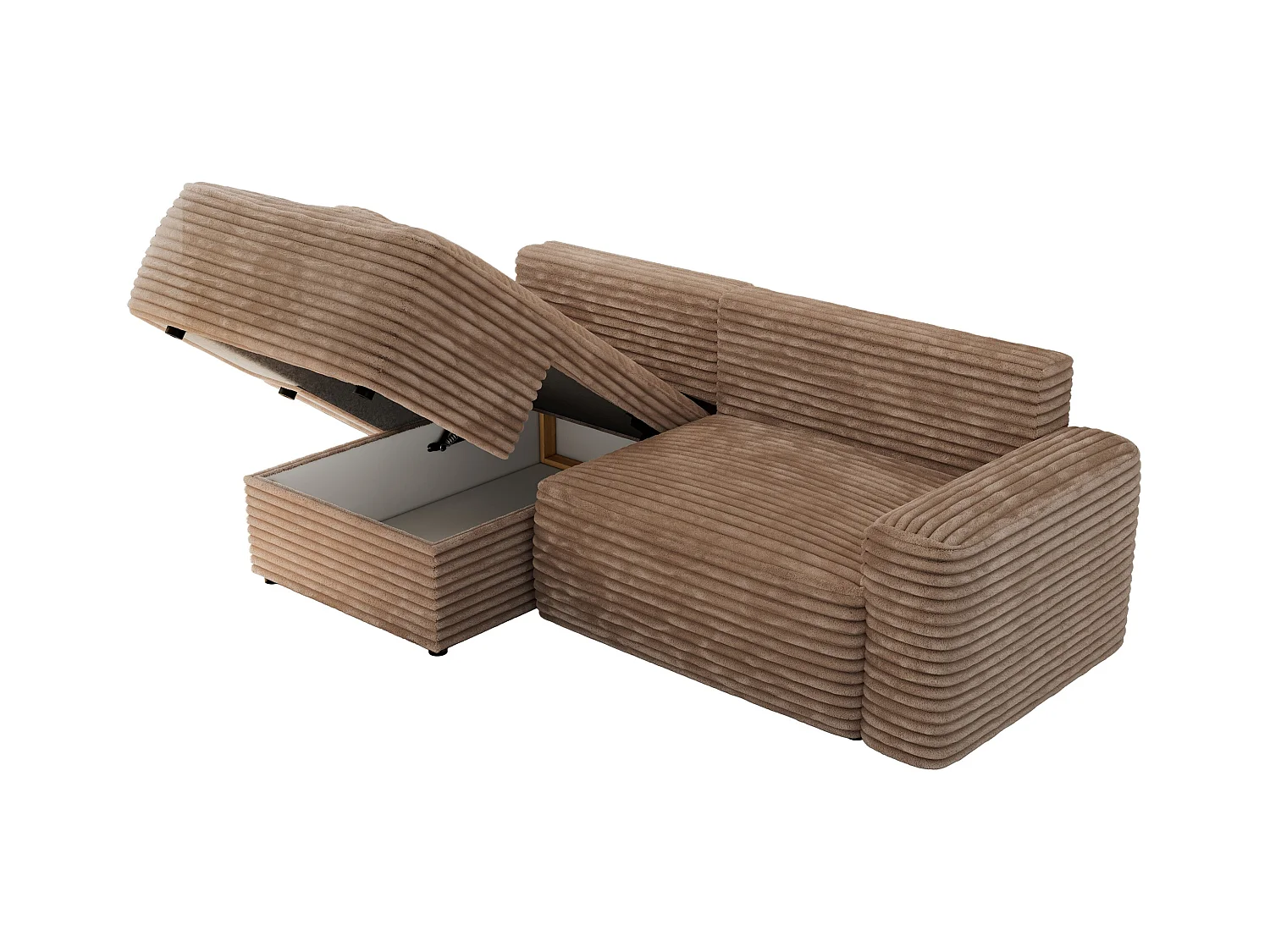 Ecksofa BELLUNO - Schlafsofa mit Bettkasten, Armlehnen, Couch L-form mit Schlaffunktion - Braun Cord - Ecke Links
