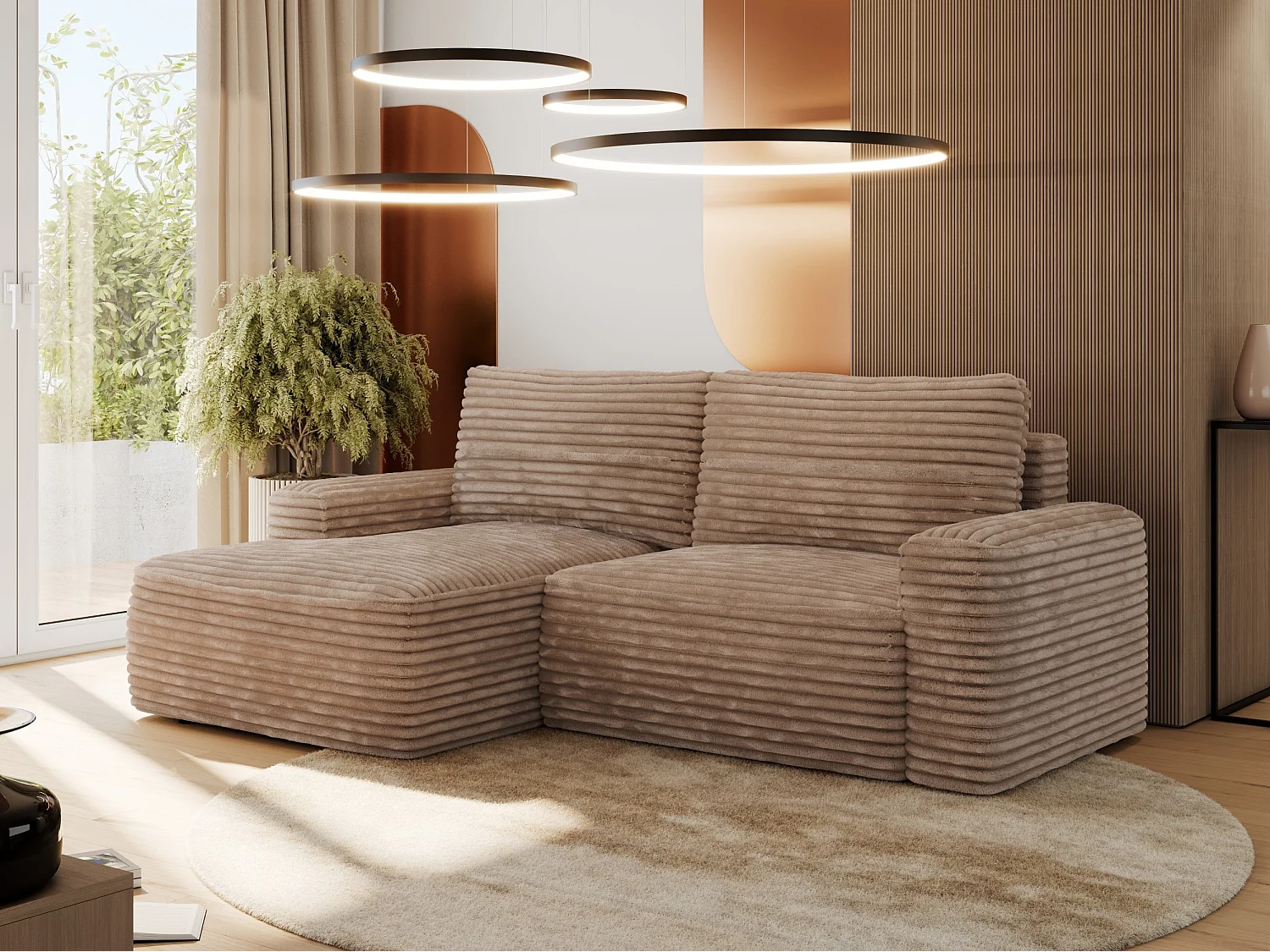 Ecksofa BELLUNO - Schlafsofa mit Bettkasten, Armlehnen, Couch L-form mit Schlaffunktion - Braun Cord - Ecke Links