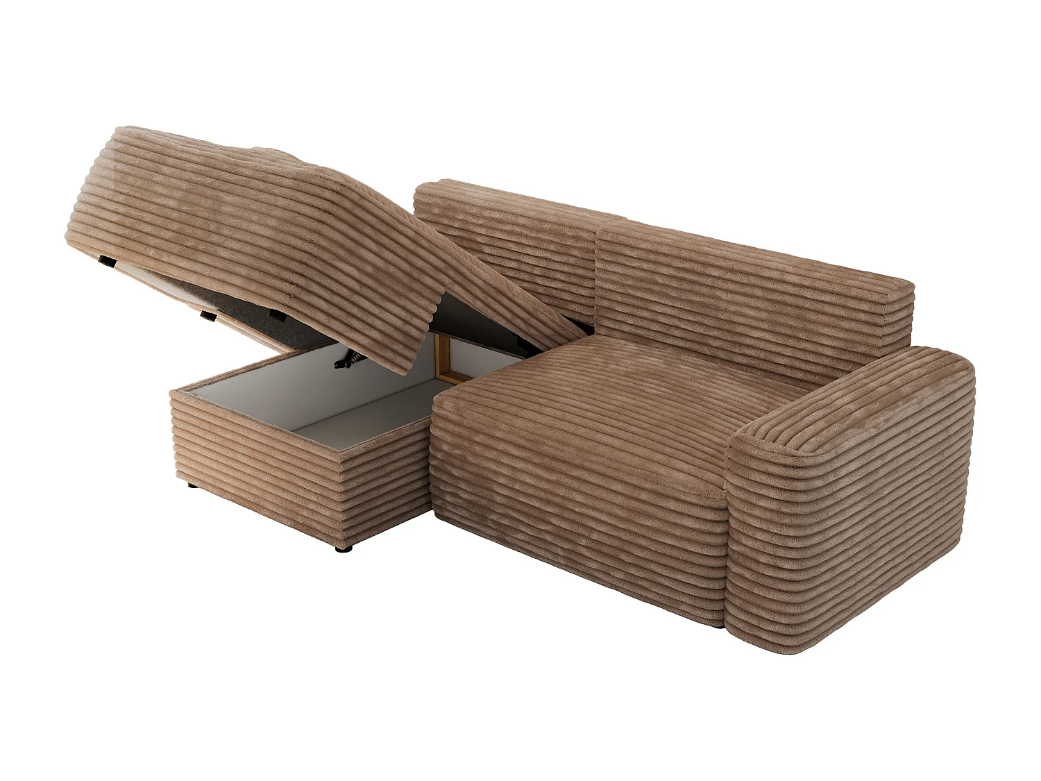 Ecksofa BELLUNO - Schlafsofa mit Bettkasten, Armlehnen, Couch L-form mit Schlaffunktion - Braun Cord - Ecke Links