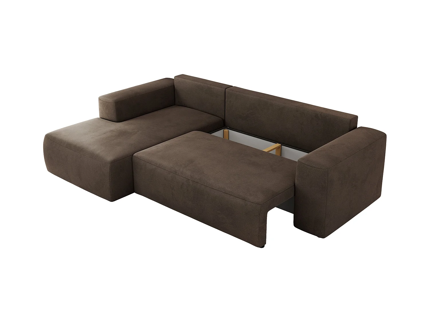 Ecksofa TRENTINO - mit Schlaffunktion und Bettkasten, L-form Couch, lose Kissen und Armlehnen - Braun Velvet - Ecke Links