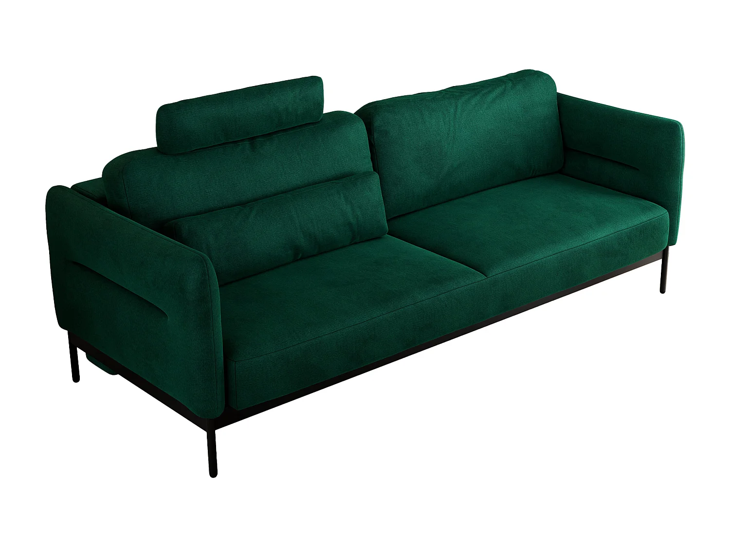 Sofa SALENTO - 3-Sitzer mit Metallbeine, mobile Kopfstütze, Schlafsofa mit lose Kissen - Grün Velvet