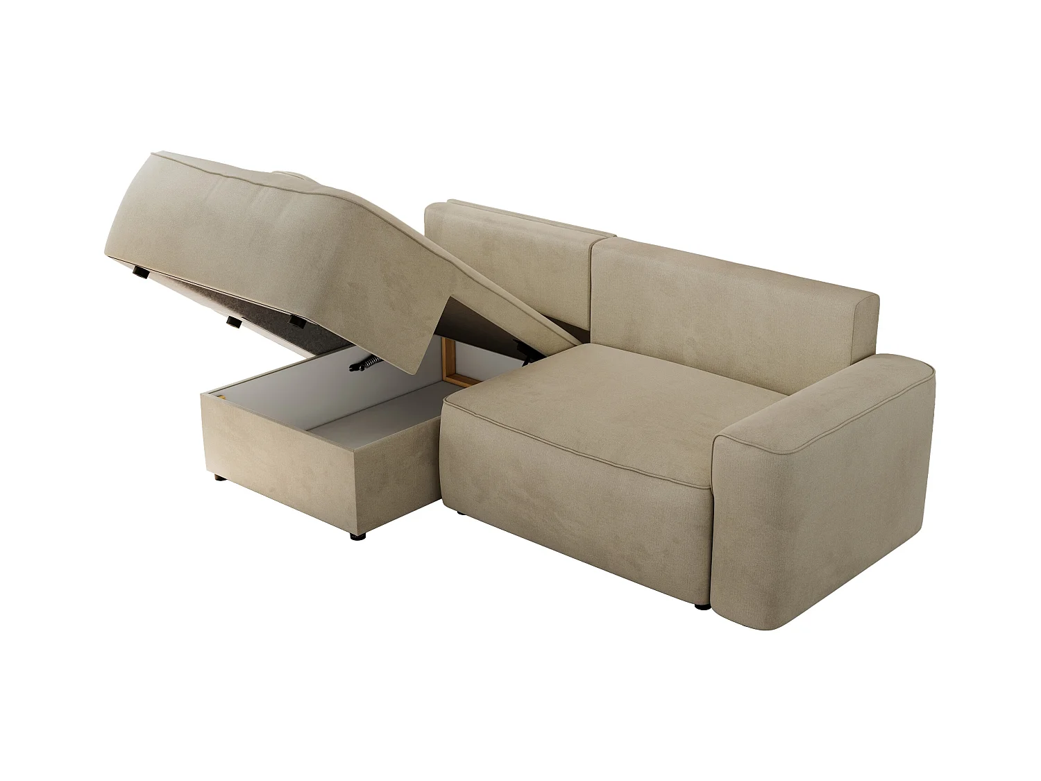 Ecksofa BELLUNO - Schlafsofa mit Bettkasten, Armlehnen, Couch L-form mit Schlaffunktion - Beige Velvet - Ecke Links