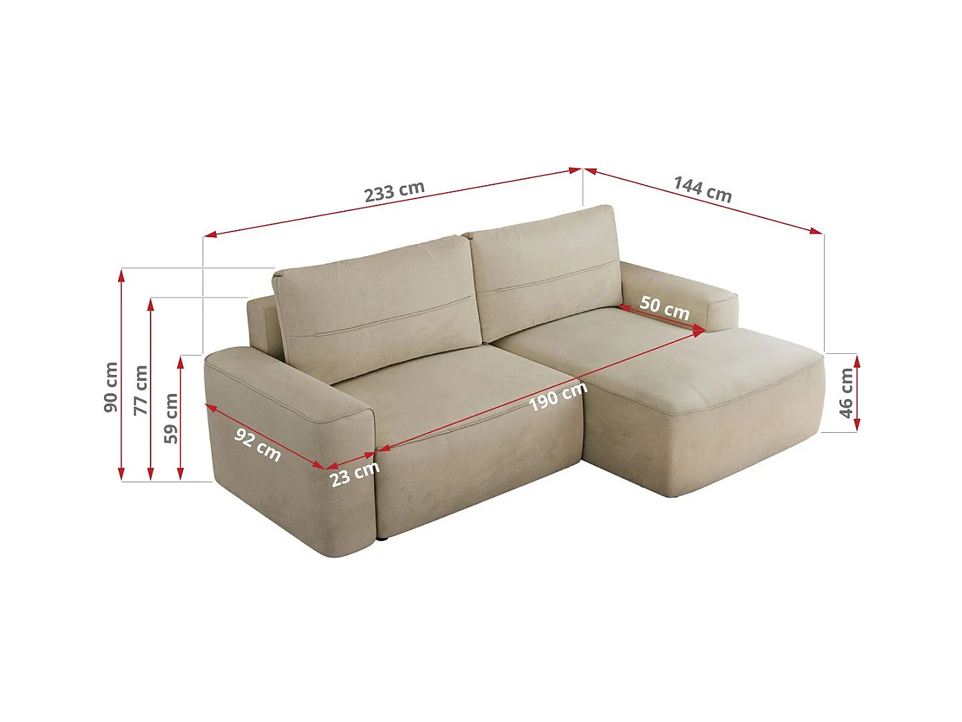 Ecksofa BELLUNO - Schlafsofa mit Bettkasten, Armlehnen, Couch L-form mit Schlaffunktion - Beige Velvet - Ecke Links