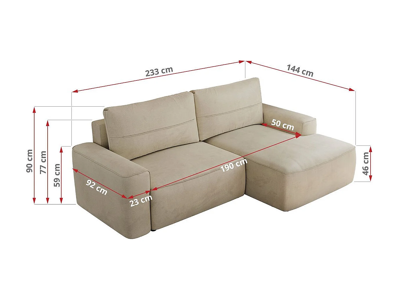 Ecksofa BELLUNO - Schlafsofa mit Bettkasten, Armlehnen, Couch L-form mit Schlaffunktion - Beige Velvet - Ecke Links