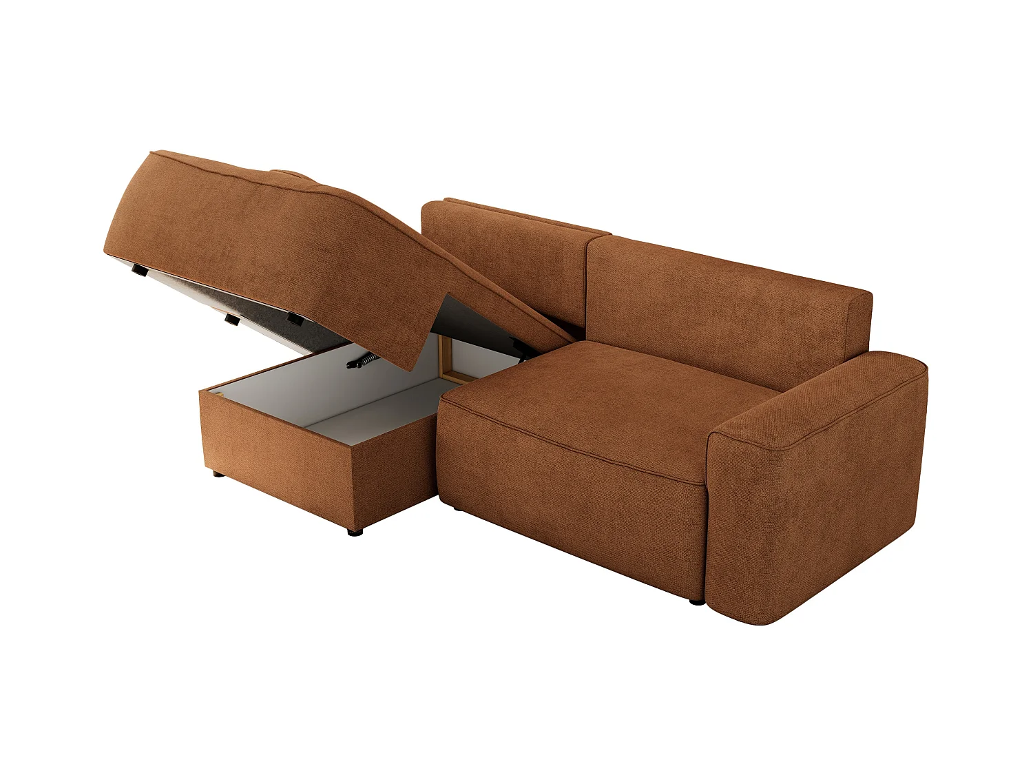 Ecksofa BELLUNO - Schlafsofa mit Bettkasten, Armlehnen, Couch L-form mit Schlaffunktion - Orange Strukture - Ecke Links