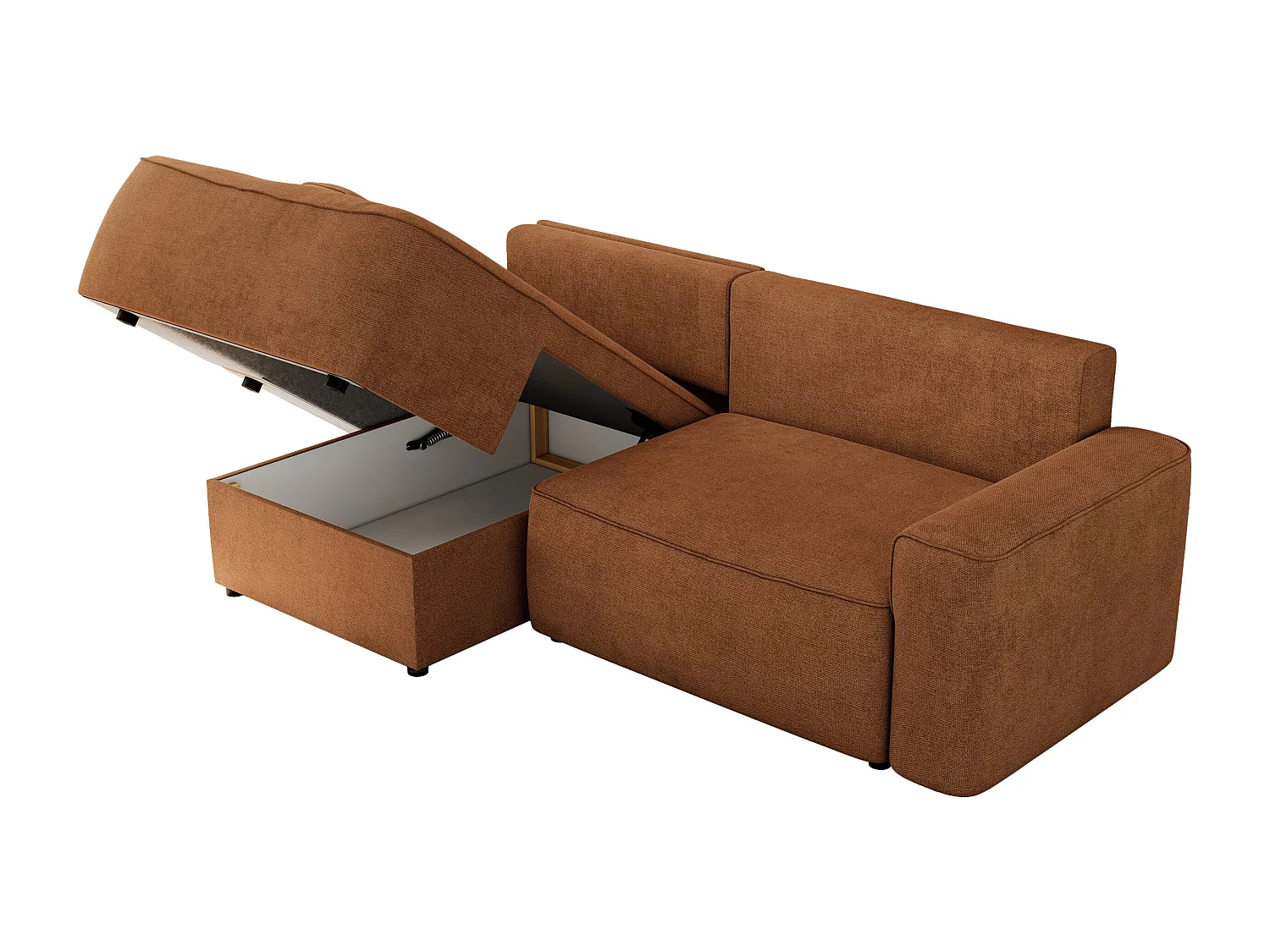 Ecksofa BELLUNO - Schlafsofa mit Bettkasten, Armlehnen, Couch L-form mit Schlaffunktion - Orange Strukture - Ecke Links