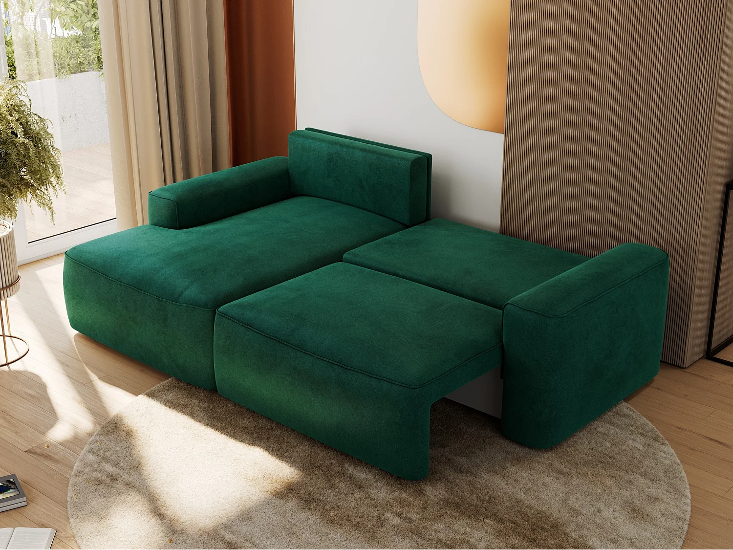 Ecksofa BELLUNO - Schlafsofa mit Bettkasten, Armlehnen, Couch L-form mit Schlaffunktion - Dunkelgrün Velvet - Ecke Links