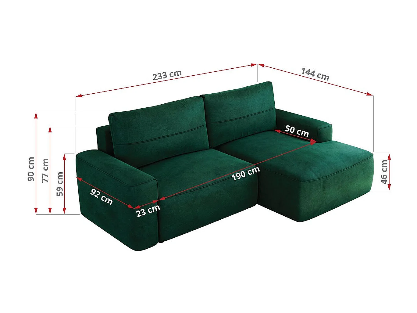 Ecksofa BELLUNO - Schlafsofa mit Bettkasten, Armlehnen, Couch L-form mit Schlaffunktion - Dunkelgrün Velvet - Ecke Links
