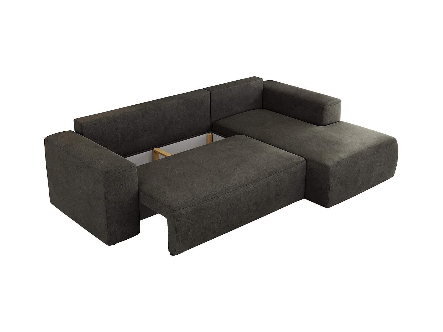 Ecksofa TRENTINO - mit Schlaffunktion und Bettkasten, L-form Couch, lose Kissen und Armlehnen - Dunkelgrau Velvet - Ecke Rechts