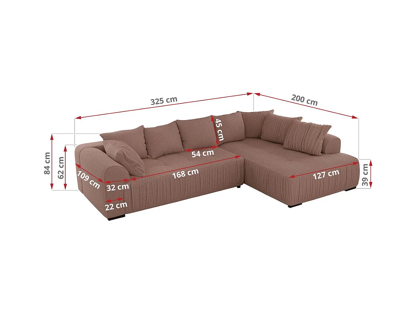 Ecksofa ORTA - Schlaffunktion und Bettkasten, lose Kissen, gesteppter Sitz, L-förmige Ecke - Rosa Boucle - Ecke Rechts