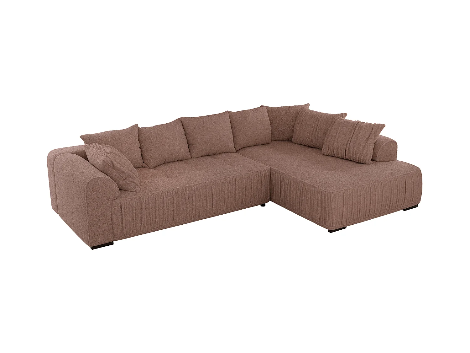 Ecksofa ORTA - Schlaffunktion und Bettkasten, lose Kissen, gesteppter Sitz, L-förmige Ecke - Rosa Boucle - Ecke Rechts