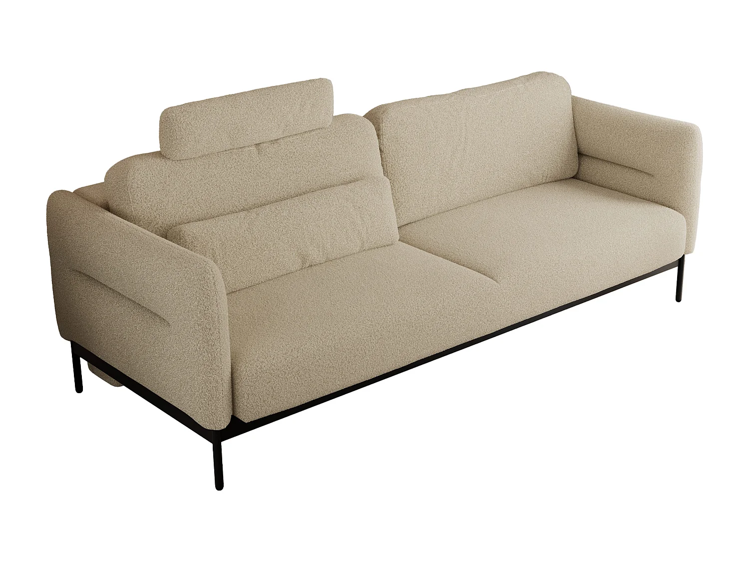 Sofa SALENTO - 3-Sitzer mit Metallbeine, mobile Kopfstütze, Schlafsofa mit lose Kissen - Beige Boucle