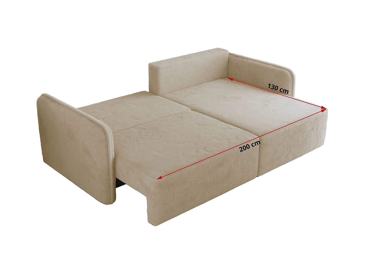 Ecksofa MESTO - Schlaffunktion und Bettkasten, L-form Couch für das Wohnzimmer, Armlehnen - Creme Plüsch - Ecke Links