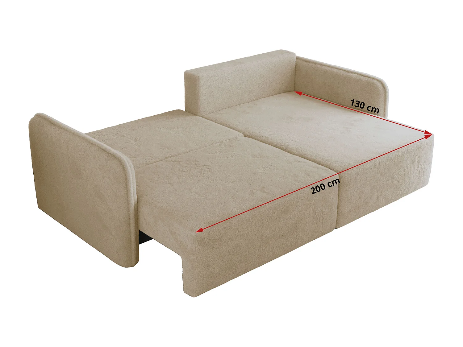 Ecksofa MESTO - Schlaffunktion und Bettkasten, L-form Couch für das Wohnzimmer, Armlehnen - Creme Plüsch - Ecke Links
