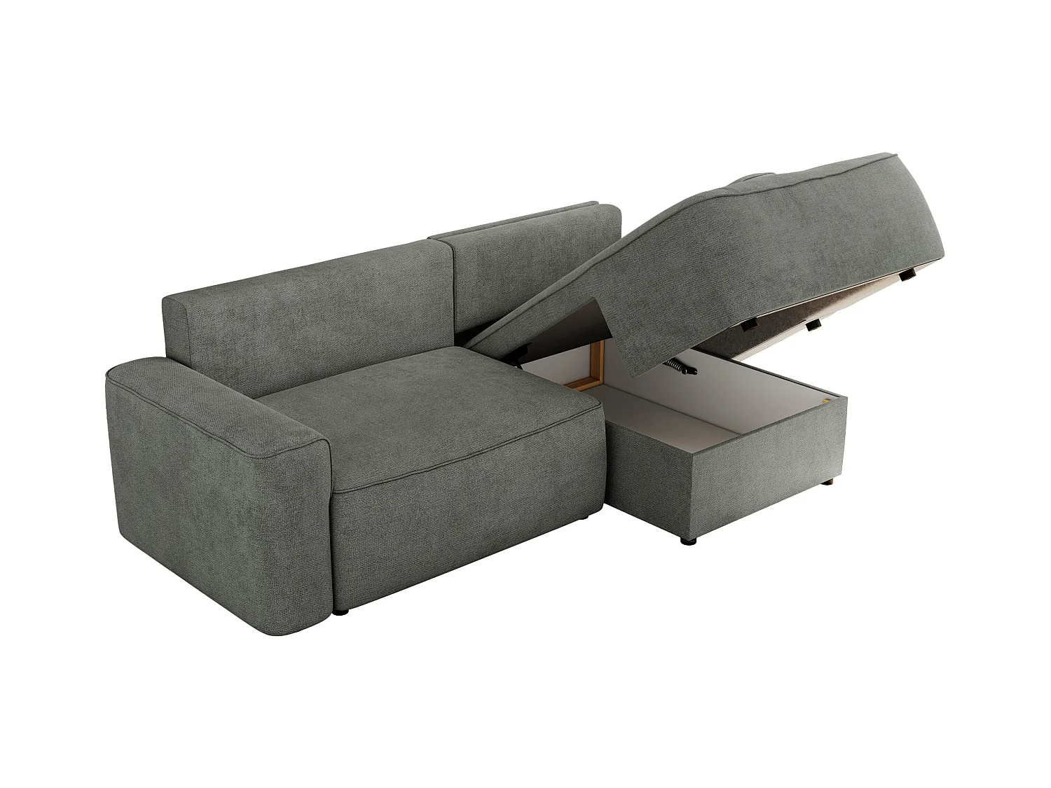 Ecksofa BELLUNO - Schlafsofa mit Bettkasten, Armlehnen, Couch L-form mit Schlaffunktion - Grau Strukture - Ecke Rechts