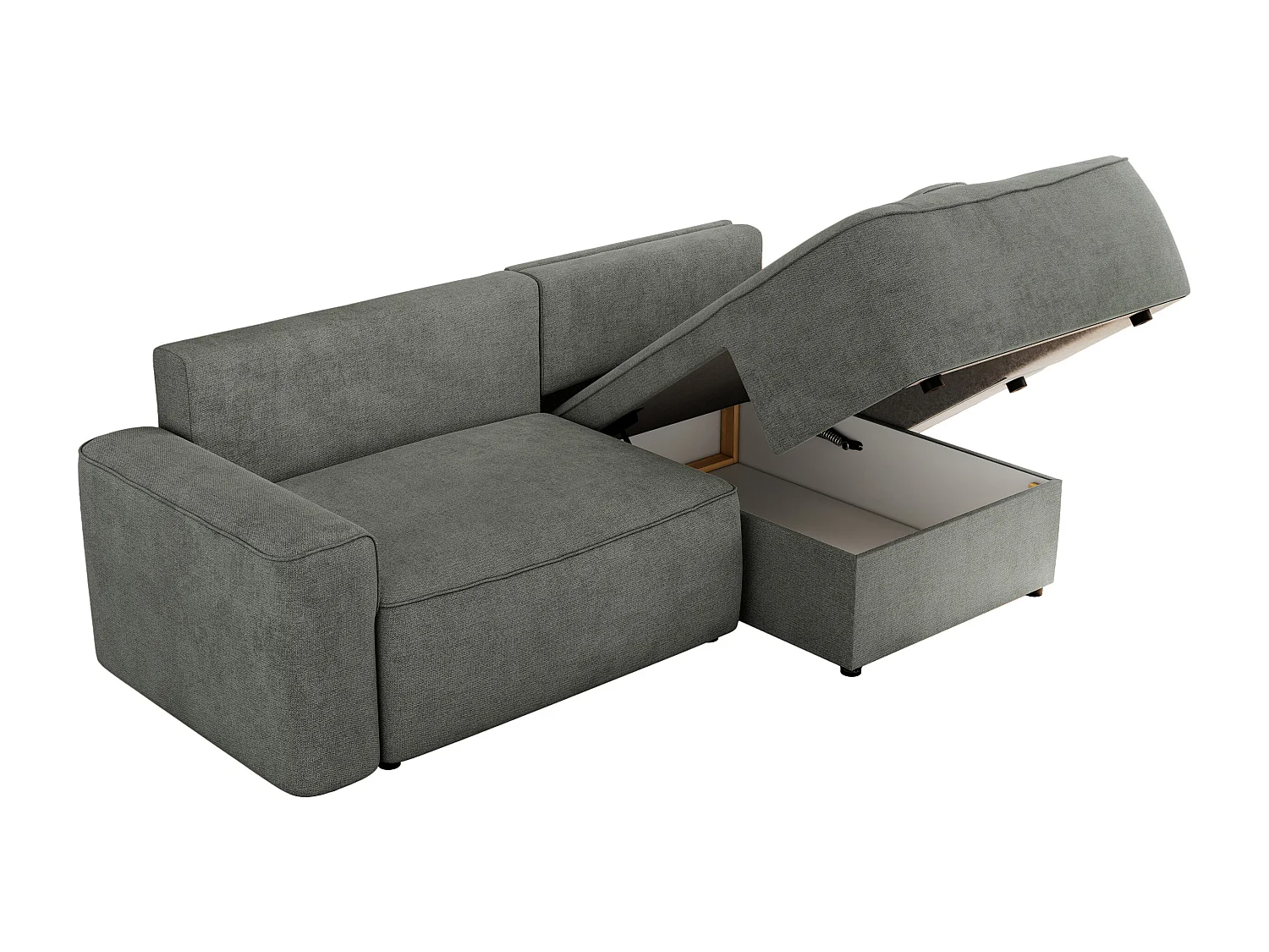 Ecksofa BELLUNO - Schlafsofa mit Bettkasten, Armlehnen, Couch L-form mit Schlaffunktion - Grau Strukture - Ecke Rechts