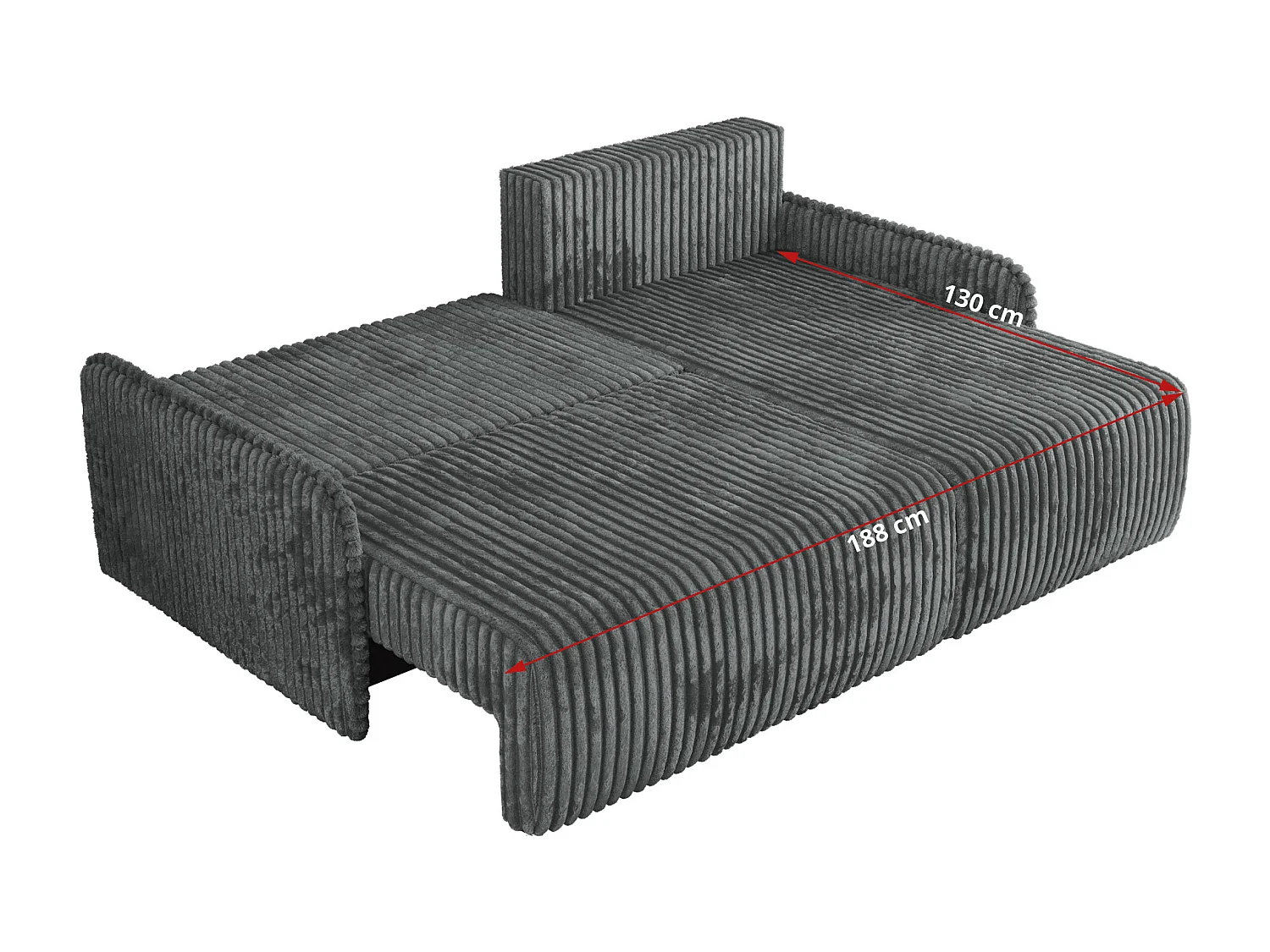 Ecksofa ARPA - L-form Schlaffsofa, Bettkasten und lose Kissen, Armlehnen - Dunkelgrau Cord - Ecke Rechts