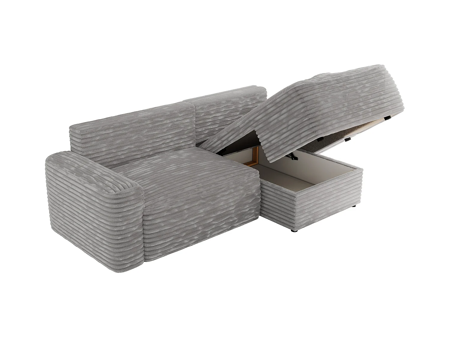 Ecksofa BELLUNO - Schlafsofa mit Bettkasten, Armlehnen, Couch L-form mit Schlaffunktion - Hellgrau Cord - Ecke Rechts