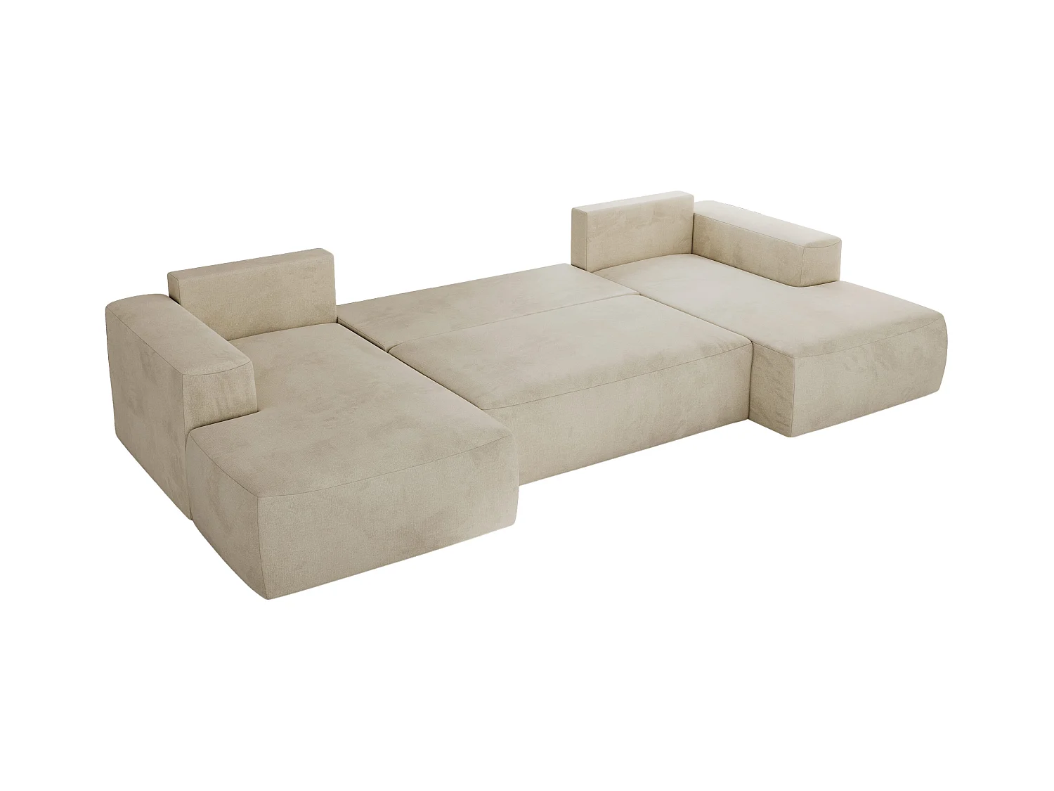 Ecksofa TRENTINO U - mit Schlaffunktion und Bettkasten, U-förmiges Wohnlandschaft, Armlehnen - Beige Velvet