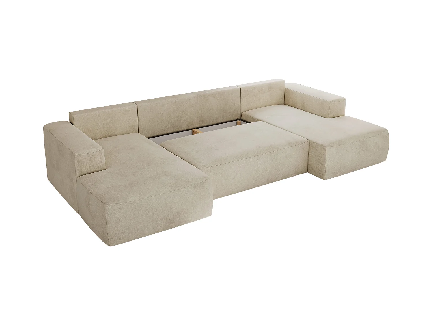 Ecksofa TRENTINO U - mit Schlaffunktion und Bettkasten, U-förmiges Wohnlandschaft, Armlehnen - Beige Velvet